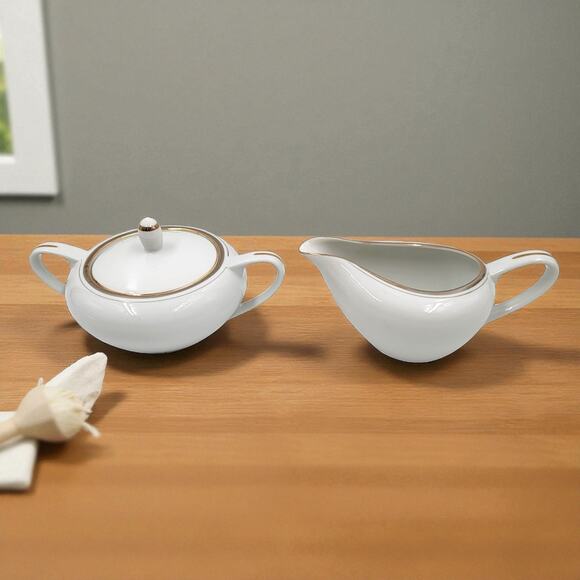 Royalton Fine China Creamer & Sugar Bowl Set Gold Trim Translucent Porcelain - Picture 1 of 16